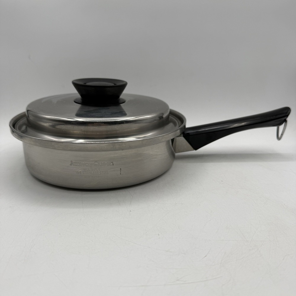 VTG Amway Queen Cookware 8.5" Saucepan Stainless Steel Multi-Ply 18/8 USA W/ Lid